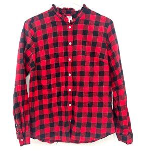 J.Crew Red Black Metallic Button Down Flannel Shirt Women's Size Medium